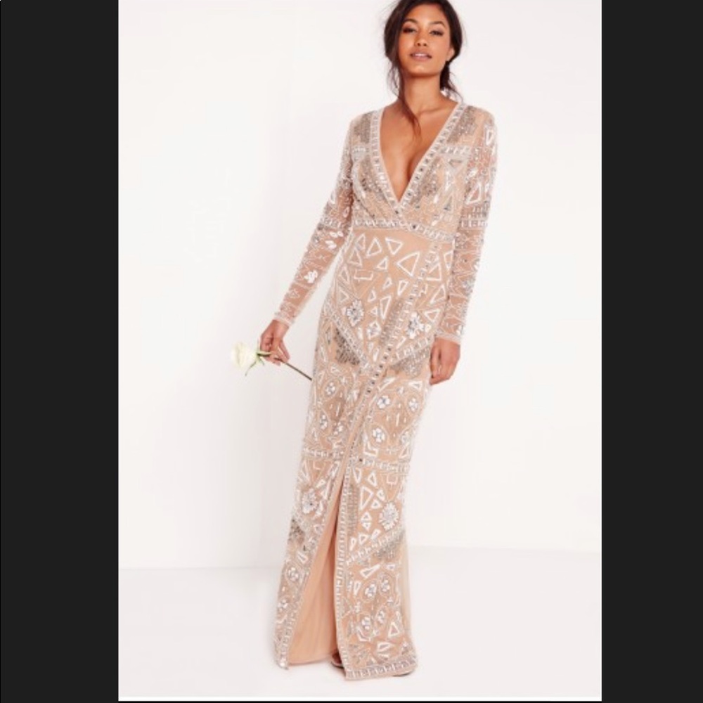 Missguided Bridal Sequin Wrap Maxi Dress Silver
